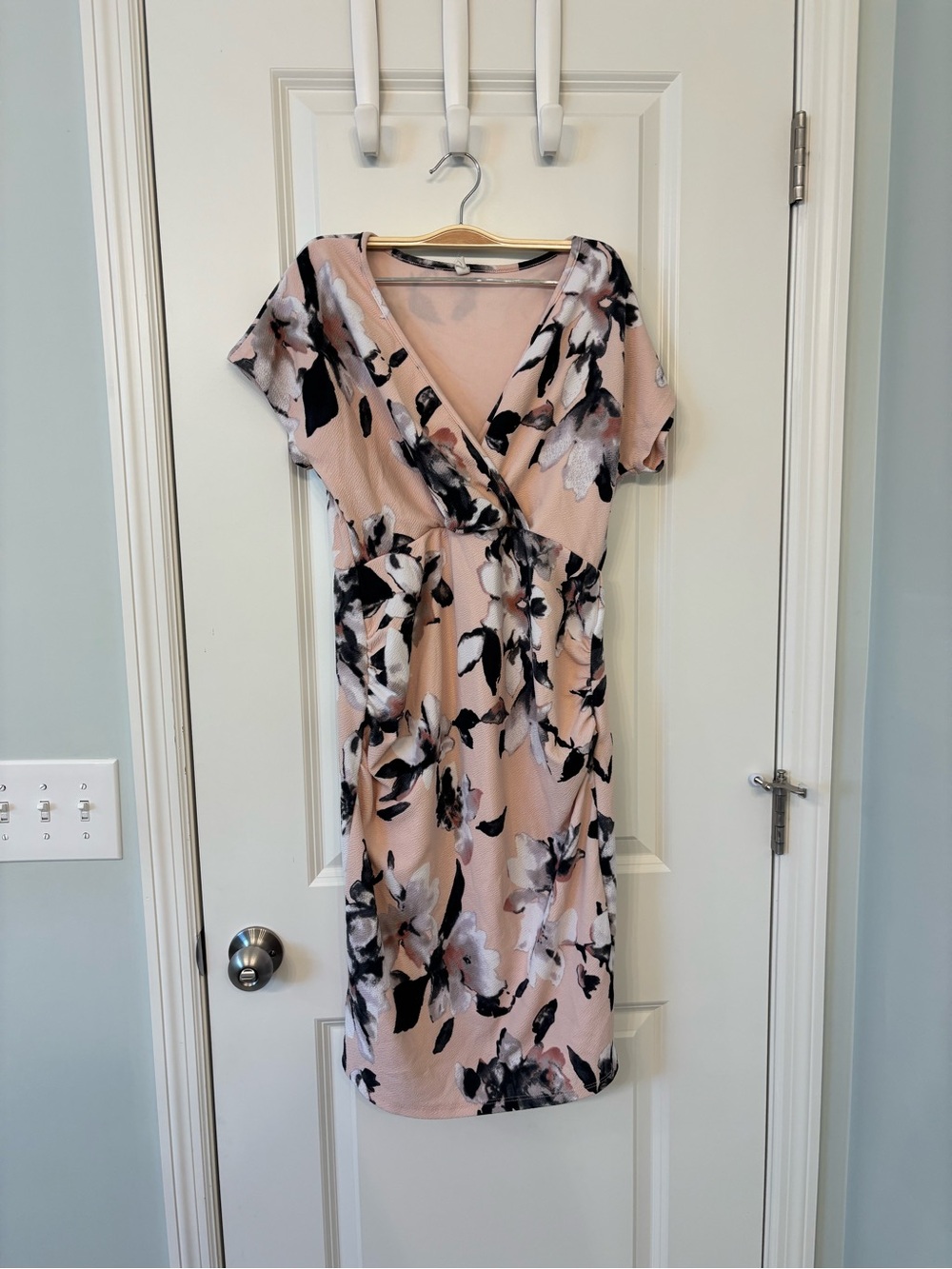 Floral Wrap Midi maternity Dress - Blush Pink